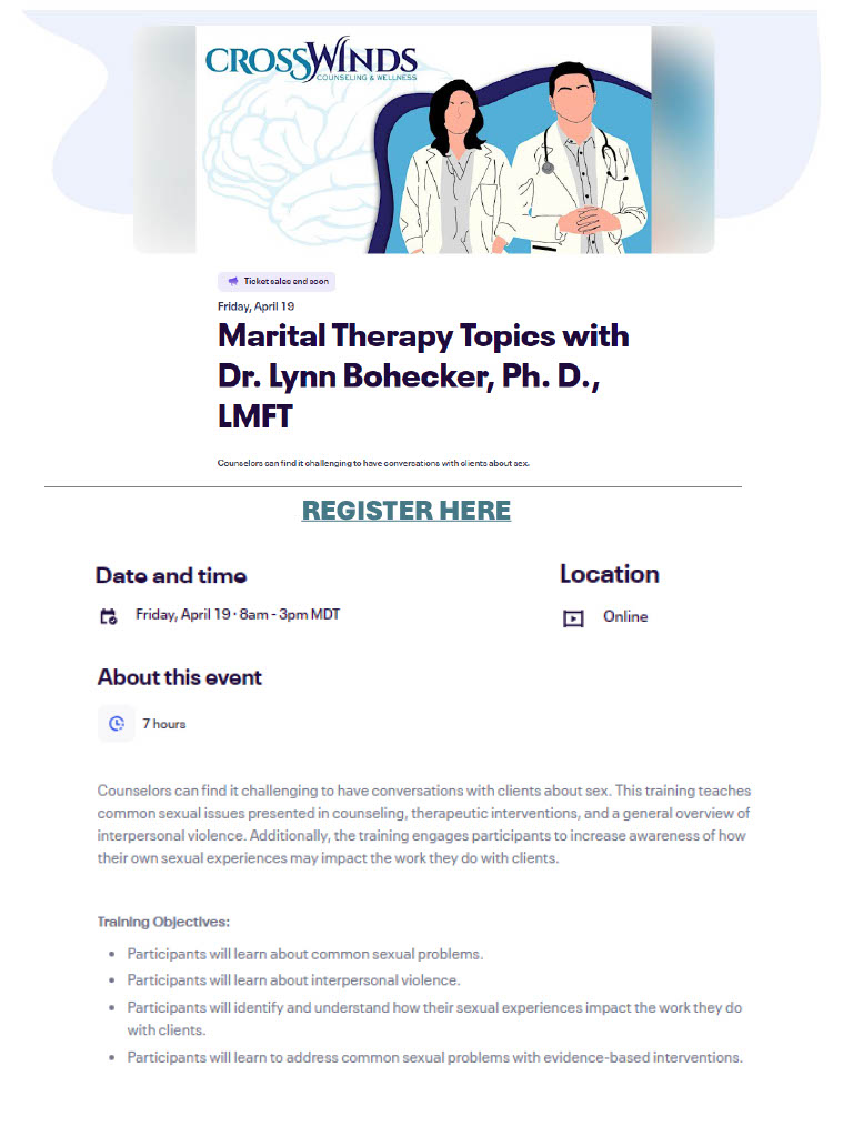 Marital Therapy Topics Training Flyer